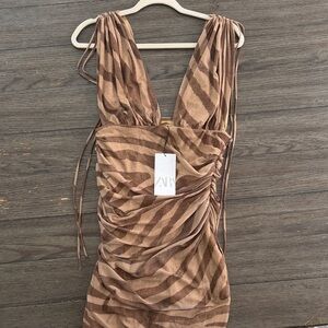 Zara Tan and Brown Ruched Dress